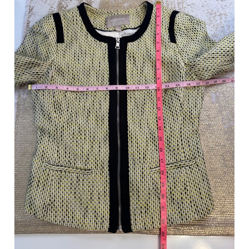 BANANA REPUBLIC TALL Yellow Black & White Tweed Zip Front Blazer Jacket | 6 Tall - Picture 13 of 13